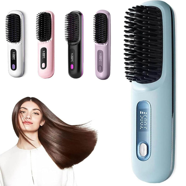 Wireless Hair Brush Cordless Hair Straightening Brush for Women Touch ups on The go Styling Hot Comb with Negative Ion Lightweight Mini Travel USB Rechargeable