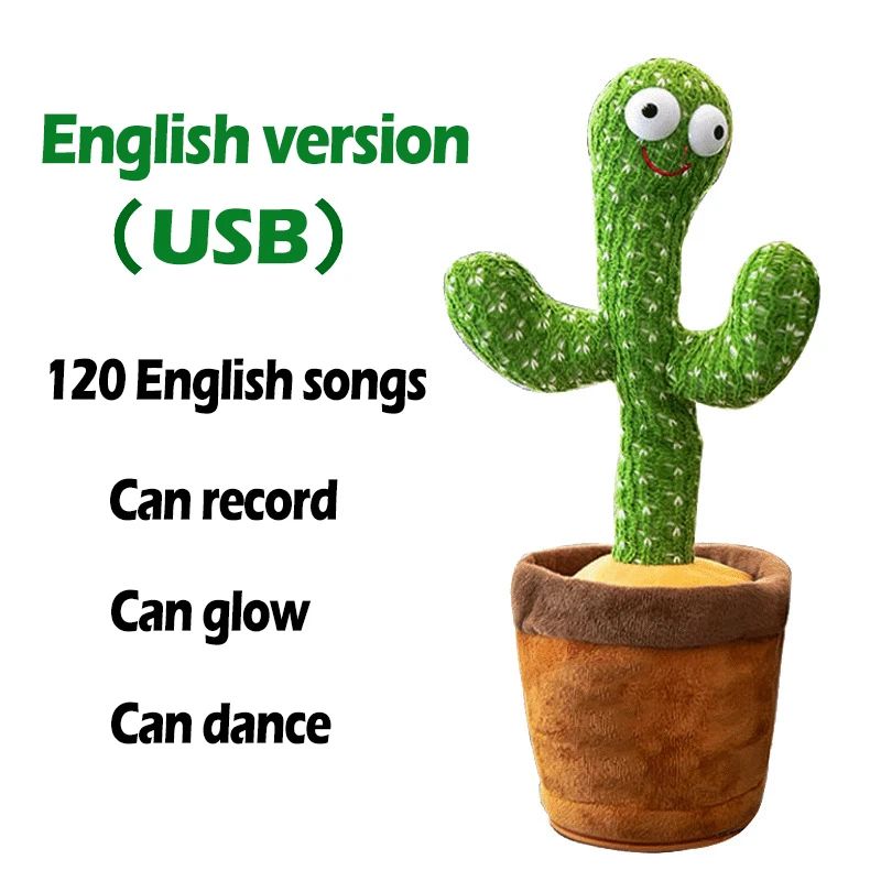 Dancing Cactus Toy Repeat Talking USB Charging Can Sing Record Cactus Bailarín Dansant Kids Education Toys discriotion