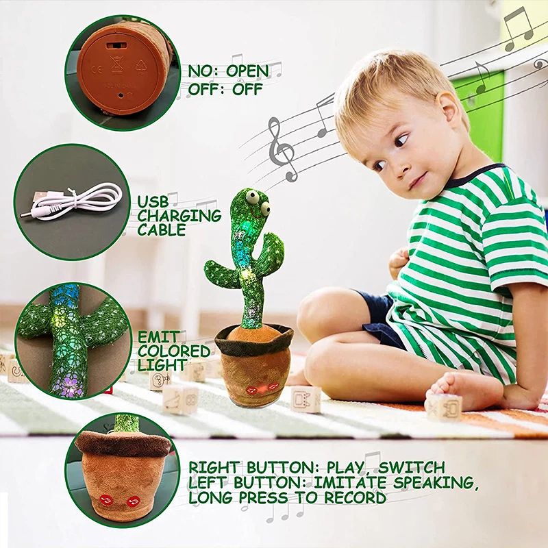 Dancing Cactus Toy Repeat Talking USB Charging Can Sing Record Cactus Bailarín Dansant Kids Education Toys discriotion