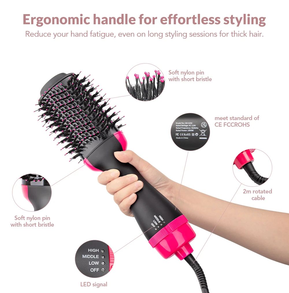 Hot Air Brush 3-in-1: Dry, straighten, and curl hair easily with this professional one-step salon styler